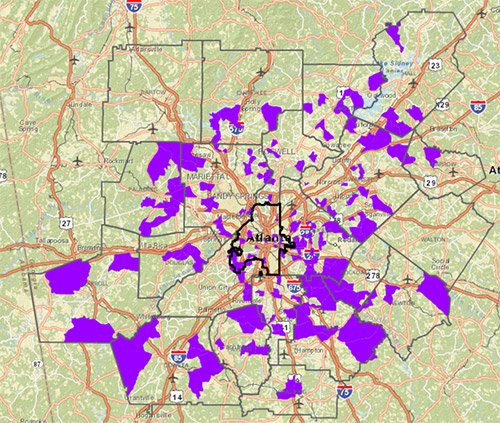 map - where low income jobs are located (top 20%)
