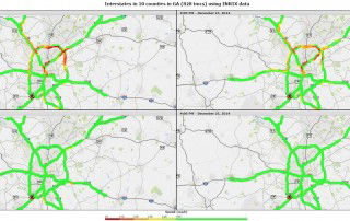 Video capture showing traffic speeds in metro Atlanta during Christmas week 2014