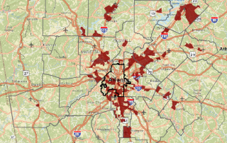 Map showing percent of population without health insurance in metro Atlanta