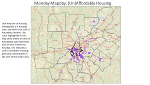 Map showing lack of affordable housing in census tracts in metro Atlanta