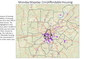 Map showing lack of affordable housing in census tracts in metro Atlanta