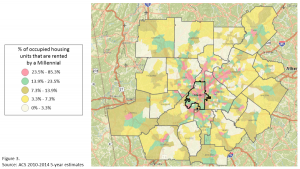 Density of housing units rented by Millennials in metro Atlanta