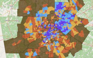 Map showing population density change from 2015-2040 in metro Atlanta