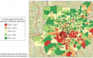 Map showing Low birthweight births in metro Atlanta