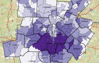 Map showing change in percent of tax returns with EITC in metro Atlanta