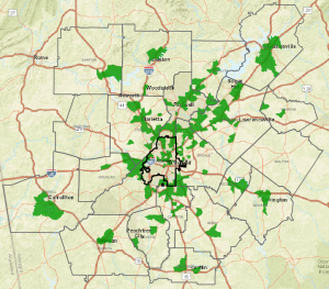 Map of areas with high job-to-worker ratio in metro Atlanta