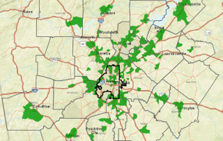 Map of areas with high job-to-worker ratio in metro Atlanta
