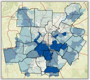 36 zip codes where 35.7% - 55.4% of tax returns received EITC in 2013