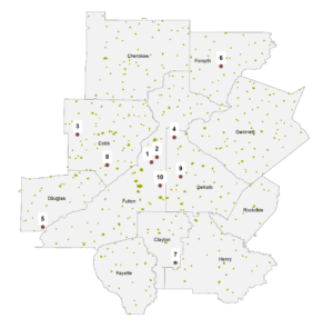 Map of cemeteries in Atlanta region