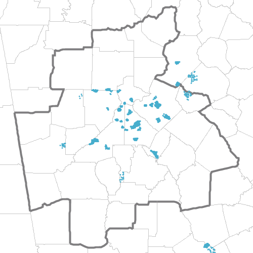 Dot density map showing the locations of people born in Congo DR and residing in and near the Atlanta MSA, according to the U.S. Census Bureau's American Community Survey 2024 5-year Estimates