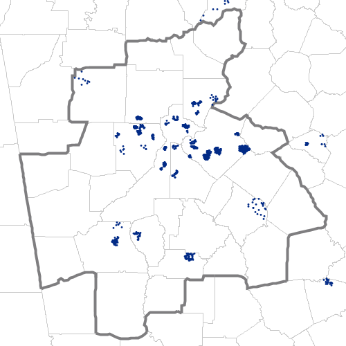 Dot density map showing the locations of people born in the former Czecheslovakia and residing in and near the Atlanta MSA, according to the U.S. Census Bureau's American Community Survey 2024 5-year Estimates