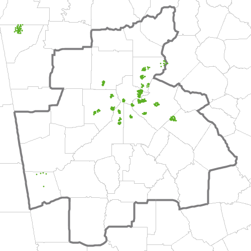 Dot density map showing the locations of people born in Uzbekistan and residing in and near the Atlanta MSA, according to the U.S. Census Bureau's American Community Survey 2024 5-year Estimates